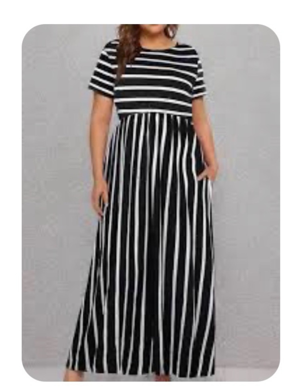 SHEIN Black and White Striped Short Sleeve Maxi Dress